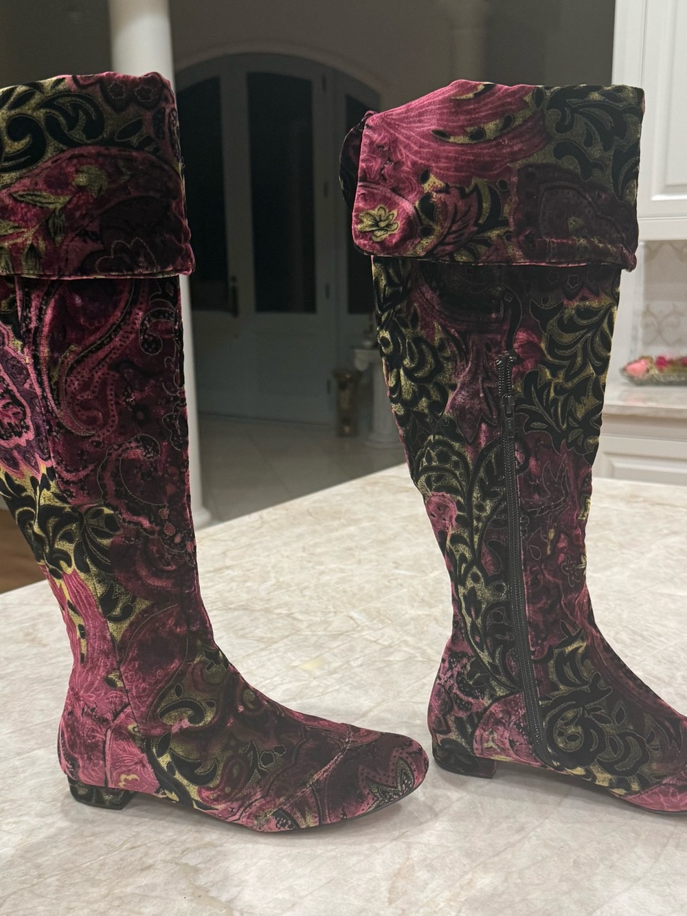 Born Velvet Paisley Over-the-Knee Boots - Pink and Black - Picture 4 of 17